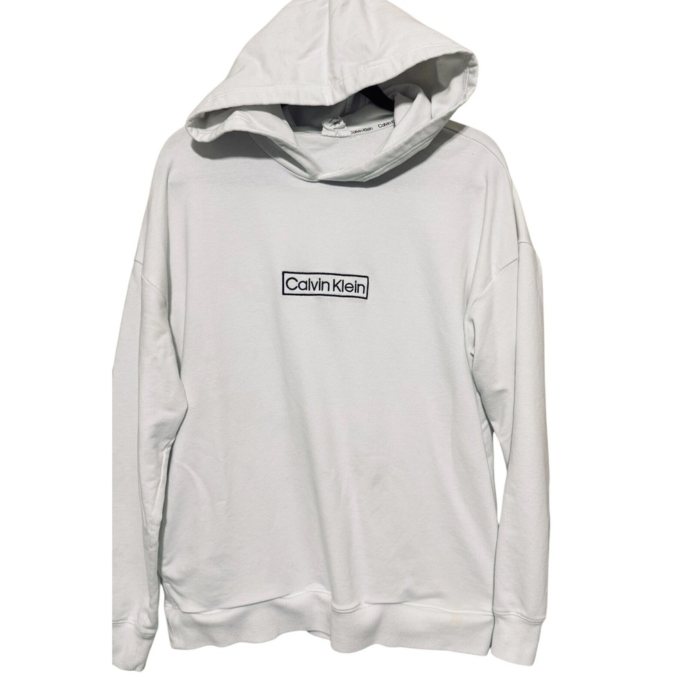 Calvin Klein Sleepwear Hoodie Lightweight Pullover Mens L White Box Logo Hoody